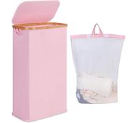 Petite corbeille à linge rose, 60 l, à fond pliable