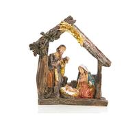 Petite crèche de Noël, 9 x 8,5 cm: Figurine de la Sainte Famille en résine, décoration de Table intérieure, Mini Naturelle pour Maison ou Bureau, Symbole de Paix et d’Amour à Noël