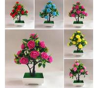 Petite fleur artificielle en pot, étagère de bureau, décoration d'intérieur | Bonsaï artificiel en pot - Fleur artificielle - Décoration pour maison, hôtel, bureau - Feuillage en plastique - 20 x 25 cm