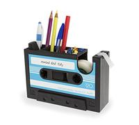 Petite Fortune Créatif Pot à Crayons Forme Cassette Rétro Dérouleur Dévidoir de Scotch Organiseur Bureau Mulit-Fonctionnel Boîte de Stylos Pot à Pinceaux de Maquillage, offrir 1 Rouleau de Scotch