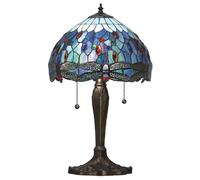 Petite lampe de table à 2 lampes, bronze foncé, bleu, verre de style Tiffany, E27