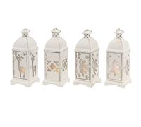 Petite lanterne à piles, lanterne de Noël, lampe de Noël d'intérieur, lanterne de Noël en blanc Shabby Chic, 1x étoile, 1x sapin, 1x renne, 1x ange, 1x LED, LxH 7 x 19, lot de 4