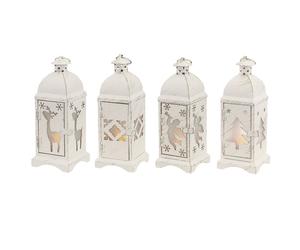 Petite lanterne à piles, lanterne de Noël, lampe de Noël d'intérieur, lanterne de Noël en blanc Shabby Chic, 1x étoile, 1x sapin, 1x renne, 1x ange, 1x LED, LxH 7 x 19, lot de 4
