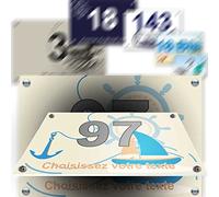 Petite plaque PVC numéro maison décorative - pour porte et boite aux lettres - collection marine : 2 lignes personnalisables