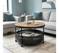 Petite table à thé avec base mobile, plateau en bois noir