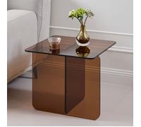 Petite Table Basse BELLEMAVE en verre trempé courbé, table de canapé pour salon, chambre, 45 × 45 × 51 cm, Marron