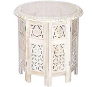 Petite Table basse orientale pliante en bois Ashkar Blanc 45cm ronde | Table de Chevet d'appoint marocaine | Guéridon pliant démontable | Décoration de Salon de Maison en Design indien marocain
