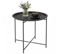 Petite table basse - Outsunny - ronde - plateau amovible avec bord relevé, pieds pliables - cadre en acier - noir
