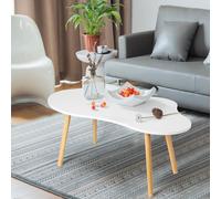 Petite table basse ovale irrégulière en forme de nuage et de mangue pour salon, table basse moderne du milieu du siècle, table d'appoint en bois pour chambre à coucher, appartement (blanc)