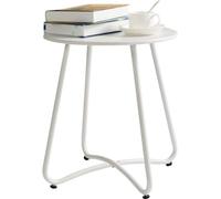 Petite table basse ronde en acier inoxydable, blanche, pour le salon, la terrasse ou le balcon