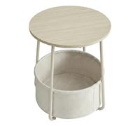 Petite Table Basse Ronde, pour Salon, Chambre, Style Moderne, avec Panier en Tissu, Beige et Blanc