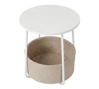 Petite Table Basse Ronde, pour Salon, Chambre, Style Moderne, avec Panier en Tissu, Blanc et Marron