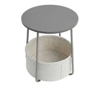 Petite Table Basse Ronde, pour Salon, Chambre, Style Moderne, avec Panier en Tissu, Gris et Blanc