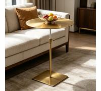 Petite table d'appoint - Carrée/ronde, table de bistro de pub en acier inoxydable, avec hauteur réglable, tables de nuit, idéale pour salon, balcon, au bord de la piscine(Gold,ROUND_TOP 50CM)