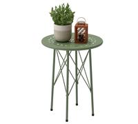 Petite table d'appoint - Outsunny - ronde - avec découpe en forme de fleur et feuilles - pour terrasse salon balcon - acier - vert