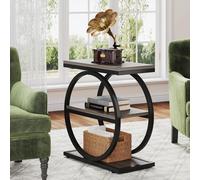 Petite table d'appoint - Table basse rectangulaire à 3 étagères - Piètement en métal de style industriel vintage - Pour le salon, à côté du canapé - 30 × 60 × 65 cm - Gris 01