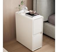 Petite table de chevet blanche avec 2 tiroirs, largeur 20 cm, table de chevet étroite pré-assemblée, idéale pour la chambre à coucher ou le salon