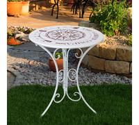Petite table de jardin table d'appoint en fer table de balcon petite ronde, blanc, design boussole, DxH 60x70 cm