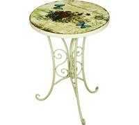 Petite table de jardin, table d'appoint rétro, métal, fleurs, table de balcon, petite, ronde, fer, blanc antique, DxH 38 x 53 cm