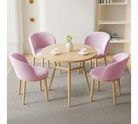 Petite table de salle à manger et chaises rondes en bois de 80 cm avec chaises en velours doux rose