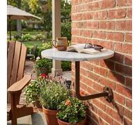 Petite Table Murale Ronde Bureau Suspendu en Bois avec Support en Métal | Table Basse Flottante pour Café Cocktails Balcon Salon et Salle d'attente(Marble+Black Rod,35cm/13.7in)