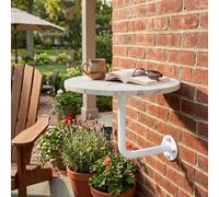 Petite Table Murale Ronde Bureau Suspendu en Bois avec Support en Métal | Table Basse Flottante pour Café Cocktails Balcon Salon et Salle d'attente(Marble+White Rod,35cm/13.7in)