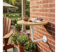 Petite Table Murale Ronde Bureau Suspendu en Bois avec Support en Métal | Table Basse Flottante pour Café Cocktails Balcon Salon et Salle d'attente(Wood+White Rod,40cm/15.7in)