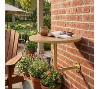 Petite Table Murale Ronde Bureau Suspendu en Bois avec Support en Métal | Table Basse Flottante pour Café Cocktails Balcon Salon et Salle d'attente(Wood+Gold Rod,35cm/13.7in)