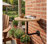 Petite Table Murale Ronde Bureau Suspendu en Bois avec Support en Métal | Table Basse Flottante pour Café Cocktails Balcon Salon et Salle d'attente(Wood+Black Rod,35cm/13.7in)