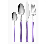 Petite Taille Poignée Cuisine Acier Inoxydable Argenterie Vaisselle Couverts Couverts Couteaux Fourchettes Cuillères Ensemble Maison Couteau À Steak Cuillère À Dessert (Argent violet,4 pièces)