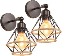 PETITES ECREVISSES 2 Packs Appliques Murales Industrielles Vintages Plafonniers Luminaires Interieur en Métal et Chanvre Corde Lampe Murale Rétro Réglable Design pour Cuisine Salon Chambre