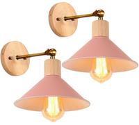 PETITES ECREVISSES 2 packs Appliques Murales Interieur Modernes Lampe Murale Industrielles en Métal Spots muraux Design Ajustable Luminaire E27 ø22cm pour Chambre Séjour Cuisine (Rose - avec bois)