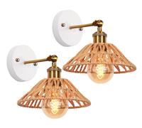 PETITES ECREVISSES Lot de 2 Appliques Murales Industrielles Design Lampe murale en corde de chanvre et Métal Spots muraux Intérieur Ajustable Luminaire Interieur pour Chambre Salon,22cm (Marrón, A-2)