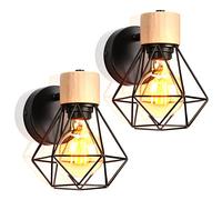 PETITES ECREVISSES Lot de 2 Appliques Murales Intérieurs Vintages Lampes Murales E27 avec Bois Luminaires Plafonniers Industrielles Métal forme Cage Design pour Cuisine Salle de séjour