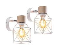 PETITES ECREVISSES Lot de 2 Appliques Murales Intérieurs Vintages Lampes Murales E27 avec Bois Luminaires Plafonniers Industrielles Métal forme Cage Design pour Cuisine Salle de séjour