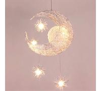 PETITES ECREVISSES Lustre Suspension Lune étoiles LED Plafonnier Luminaire Aluminium avec 5 Ampoules pour Enfants Chambre (lumière blanche)