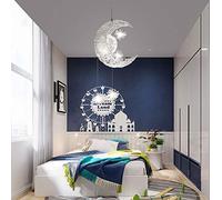 PETITES ECREVISSES Lustre Suspension Lune étoiles LED Plafonnier Luminaire Aluminium avec 5 Ampoules pour Enfants Chambre