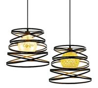 PETITES ECREVISSES Suspension Industrielle Rétro Ø30cm, Lustre Vintage Abat-jour Luminaire en Métal Plafonnier E27 Corde Ajustable Décoration (Noir-2pcs)