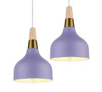 PETITES ECREVISSES Suspension Luminaire Moderne E27 Lustre Vintage Industrielle Lampes Plafonnier Intérieur Abat-jour en Métal et Bois Design pour Cuisine Chambre Café (Violet-2pcs)