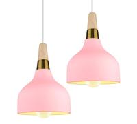 PETITES ECREVISSES Suspension Luminaire Moderne E27 Lustre Vintage Industrielle Lampes Plafonnier Intérieur Abat-jour en Métal et Bois Design pour Cuisine Chambre Café (Rose-2pcs)