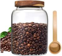 Petits bocaux en verre avec couvercle à vis, couvercles en bois, hermétiques pour cuisine, sel de mer, paprika, herbes, cannelle, café, assaisonnement, fermentation, marinage (2000 ml avec cuillère)