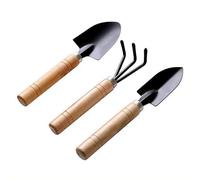Petits outils de jardinage 3 en 1 robustes avec poignée en bois, y compris une petite pelle, un râteau à main et une truelle - Outils de jardinage d'intérieur pour plantes en pot et bonsaï