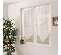 Petits voilages vitrages - ENJOY HOME - Paire en pointe avec pompon - Blanc - 60 x 160 cm - Passe-tringle