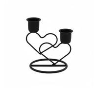 PETSOLA Bougeoir Bougeoir Coeur Photophore Support en Fer Forgé Silhouette Double Coeurs avec Socle Circulaire Convient aux Étagères Cheminées Tables Basse, Noir, Double Cœur