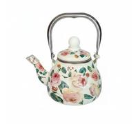 PETSOLA Bouilloire Filtrante Théière Émaillée Casserole à Thé Bouilloire Sifflante Passoire Intégrée pour Service Propre Compatible Plaques et Induction, Théière Émaillée À Motif Roses Roses