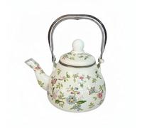 PETSOLA Bouilloire Filtrante Théière Émaillée Casserole à Thé Bouilloire Sifflante Passoire Intégrée pour Service Propre Compatible Plaques et Induction, Théière Émaillée À Motif Floral Aromatique