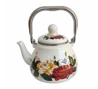 PETSOLA Bouilloire Filtrante Théière Émaillée Casserole à Thé Bouilloire Sifflante Passoire Intégrée pour Service Propre Compatible Plaques et Induction, Théière Émaillée À Motif Grandes Roses