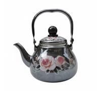 PETSOLA Bouilloire Filtrante Théière Émaillée Casserole à Thé Bouilloire Sifflante Passoire Intégrée pour Service Propre Compatible Plaques et Induction, Théière Émaillée Noire À Motif Roses
