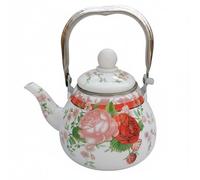 PETSOLA Bouilloire Filtrante Théière Émaillée Casserole à Thé Bouilloire Sifflante Passoire Intégrée pour Service Propre Compatible Plaques et Induction, Théière Émaillée À Motif Deux Roses