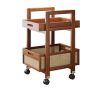 PETSOLA Chariot Mobile Multifonctionnel à Deux Étages avec roulettes 360° Conception Robustes en Bambou Tressé pour Cuisine Salon et Chambre, 30 Cm X 30 Cm X 57.2